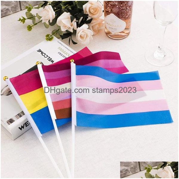 Bandeira bandeiras arco-íris orgulho bandeira pequena mini mão banner vara gay lgbt decorações de festa suprimentos para desfiles festival drop delive dhi8y