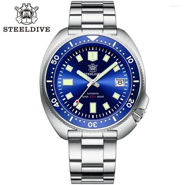 Armbanduhr SD1970 Stahldive Marke Riemen 44mm Automatische Bewegung Edelstahl Hülle Sapphire Glass Männer NH35 Tauchwache mit Keramikblende