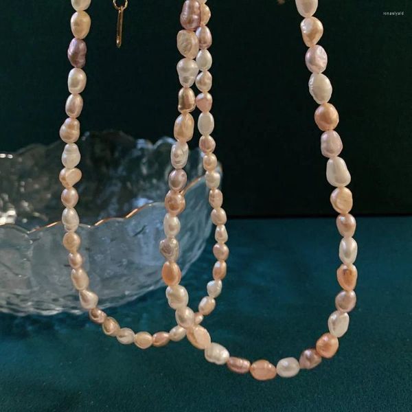 Girocollo Collana di perle d'acqua dolce colorate per donna Misto bianco rosa Piccolo irregolare barocco vero gioiello naturale Collier