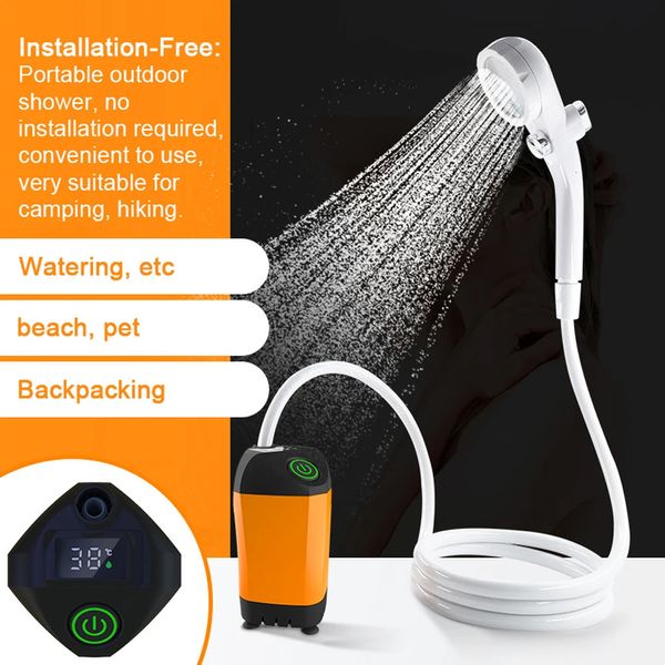 Шнуры, стропы и лямки, уличный душ для кемпинга, портативный электрический насос IPX7, водонепроницаемый с цифровым дисплеем для путешествий, пляжа, домашних животных 231211