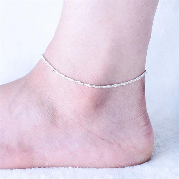 Perakende 3pcs 925 Sterling Gümüş Halen Eşsiz Güzel Seksi Basit Boncuklar Gümüş Zincir Anklet ayak bileği ayak mücevherleri187n