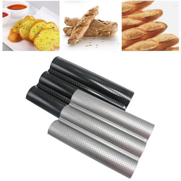 Moldes de cozimento antiaderente perfurado baguette pan 3 onda pão assar molde torradas cozinhar padeiros calha forno torradeira para pão francês