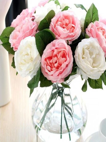 Simulazione di seta Fiore di rosa Tessuto di seta artificiale Rose Peonie Bouquet di fiori Bianco Rosa Arancione Verde Rosso per la casa di nozze e8105111