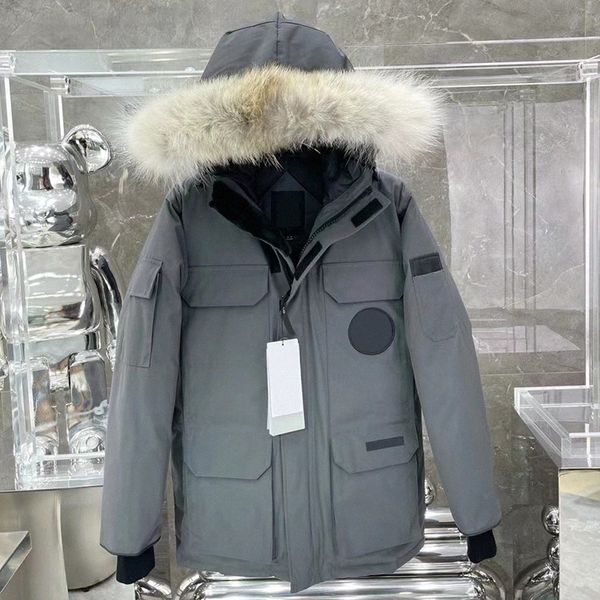 Designer piumino invernale uomo donna tendenza moda pelliccia parka amanti addensato calore piuma impermeabile caldo cappotto esterno nero grigio J1De #