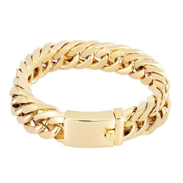 21 5cm 14mm novo presente de jóias masculinas pesadas de alta qualidade motociclista 316l aço inoxidável cubano meio-fio link pulseira de ouro bangle270t