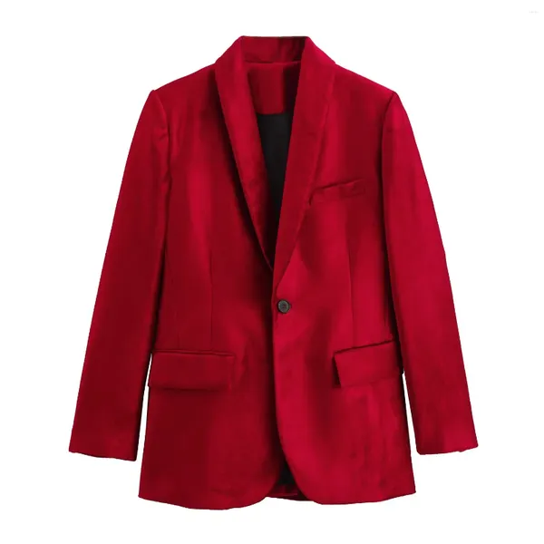 Женские костюмы, бархатный тонкий красный пиджак с шалевым воротником, осень 2023, женский костюм на одной пуговице, пальто с длинными рукавами, официальные топы для женщин