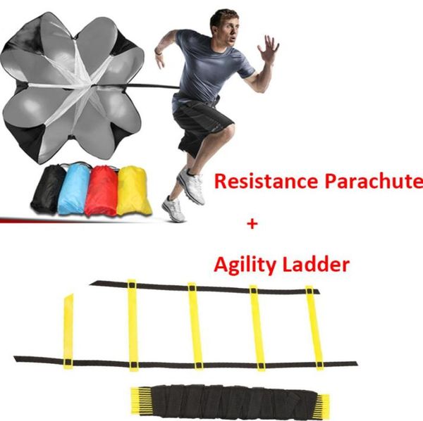 6 m 12 Sprossen Agility Leiter Widerstand Fallschirm Agility Trainingsset für Fußball Fußball Geschwindigkeit Lauftraining Kraftübung4317390