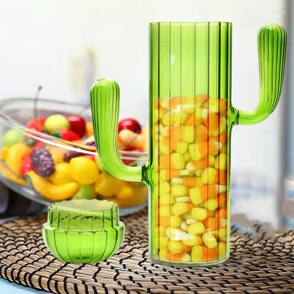 Bottiglie di stoccaggio Contenitore per alimenti in barattolo di caramelle di vetro con coperchio Accessori da cucina per contenitori per caffè e snack a forma di cactus