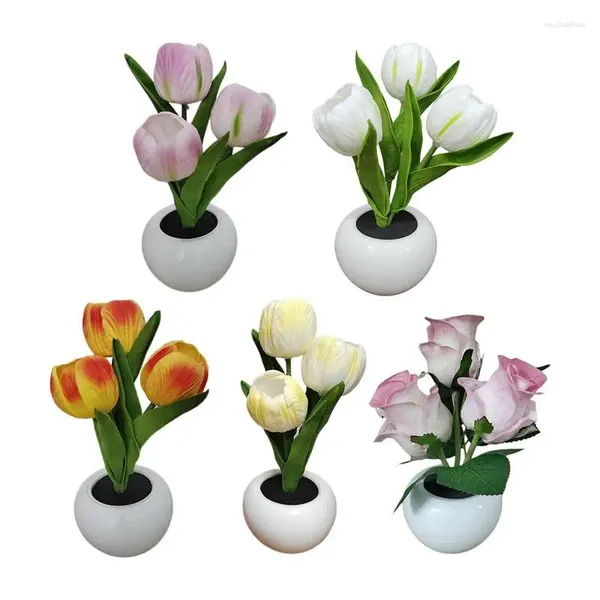 Lâmpadas de mesa LED vaso de flores luz simulação lâmpada bouquet quarto cabeceira atmosfera romântica noite para sala de estar