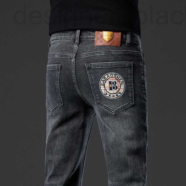 Jeans da uomo firmati jeans Babaoshen cotone slim fit piccola gamba dritta elastica etichetta di moda stampa pantaloni casual autunno e inverno 669D