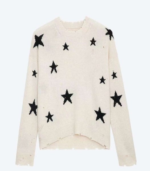 Nuovo maglione caldo Zadig Voltaire Fashion Trend Designer Maglione casual lavorato a maglia fatto a mano all'uncinetto Ricamo Stella Jacquard Lana Donna Pullover allentato Felpa Top