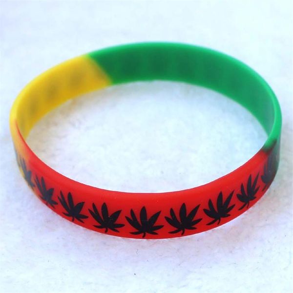 50 шт. разноцветный силиконовый браслет с кленовым листом, популярный логотип, модные женские и мужские браслеты унисекс, bangles189v