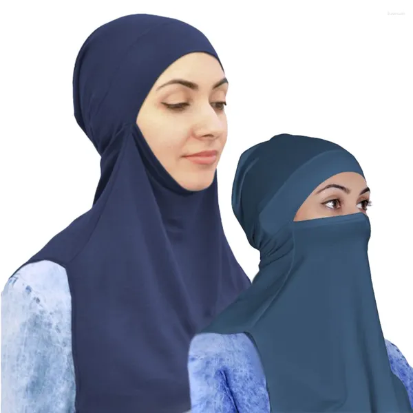 Abbigliamento etnico Modale Cotone Maschera per il viso Tinta unita Comfort Pullover da donna Cappello Coprispalle Cappuccio Turbante Sciarpa Scialle Abaya Per musulmani