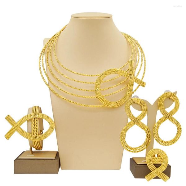 Halskette-Ohrringe-Set, modisch, brasilianischer vergoldeter Damenschmuck, schlicht, komplett aus Kupfer, handgefertigt, 24 Karat, Original, Hochzeit, Party