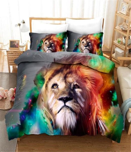 Leão peixe gato conjunto de cama animais padrão luxo 3d impressão roupa cama arte moderna microfibra capa edredão conjuntos 23 peça único duplo2713283