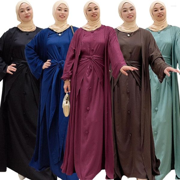 Ethnische Kleidung, muslimische Frauen, passendes Set, Eid Ramadan, offenes Abaya, Maxikleid, Wickelrock, Dubai, Türkei, Kimono, Strickjacke, islamische Jalabiya