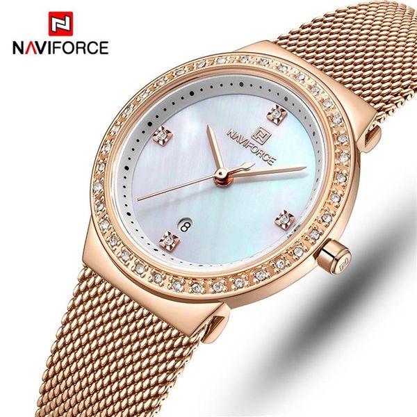 Женские часы NAVIFORCE, модные повседневные кварцевые часы, женские водонепроницаемые наручные часы из нержавеющей стали, часы для девочек, Relogio Feminino326D