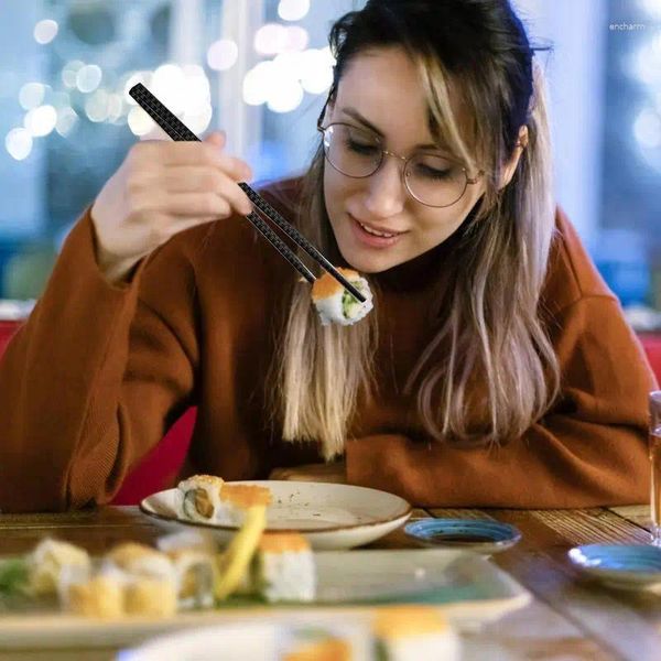 Палочки для еды, металлические многоразовые наборы для суши, нескользящие, японские, 5 пар, корейский сплав