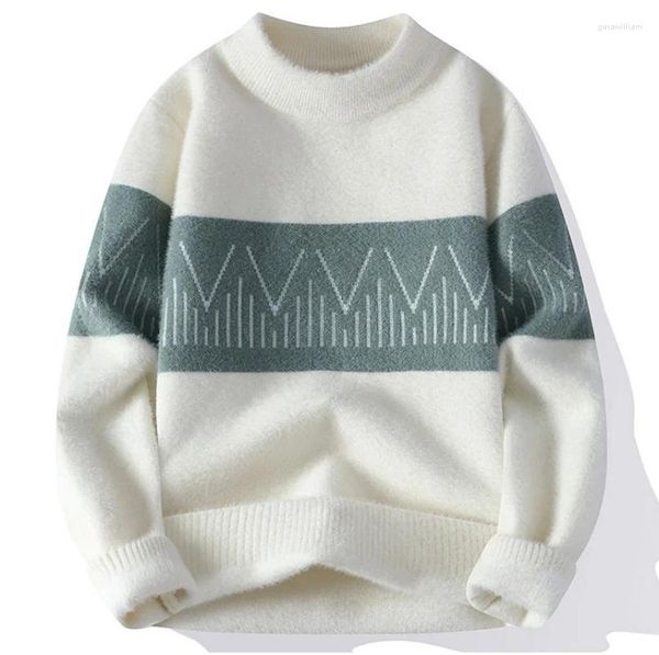Мужские свитера 2023, осень-зима, полувысокий воротник из искусственного норкового флиса, качественный свитер, пуловер, приталенный черный, белый, хаки