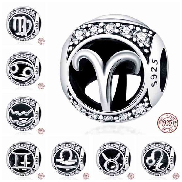 Heißer Verkauf 925 Sterling Silber Geburtstag Monat Charme 12 Horoskop Serie Amulett Perlen Original passt Pando Armband Frauen DIY Schmuck Anhänger Geschenk