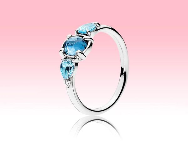 Anello nuziale con diamante CZ in pietra blu Gioielli regalo per ragazze da donna per anelli di fidanzamento in argento sterling 925 con scatola originale Alta qualità8930159