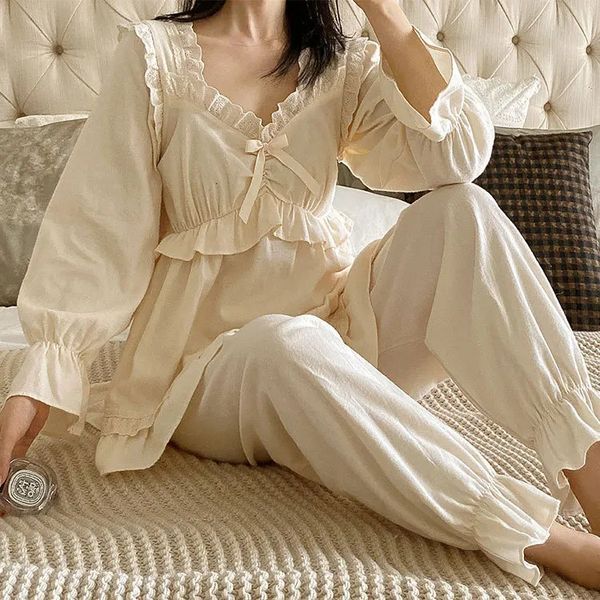 Sexy pijamas unikiwi estilo coreano sleepwear damasco cor gola quadrada rendas pijama conjuntos vintage senhora conjunto nightwear roupas femininas 231211