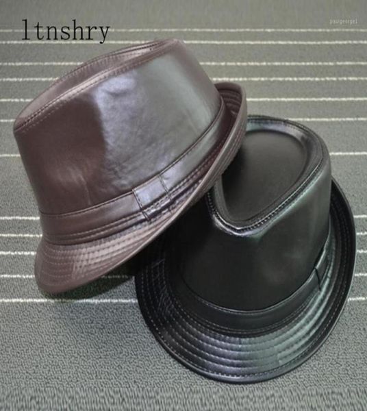 2020 cor sólida couro man039s chapéu aba larga stetson fedoras chapéus britânicos para homens mulheres cavalheiro preto cabido jazz hip gorras2368401