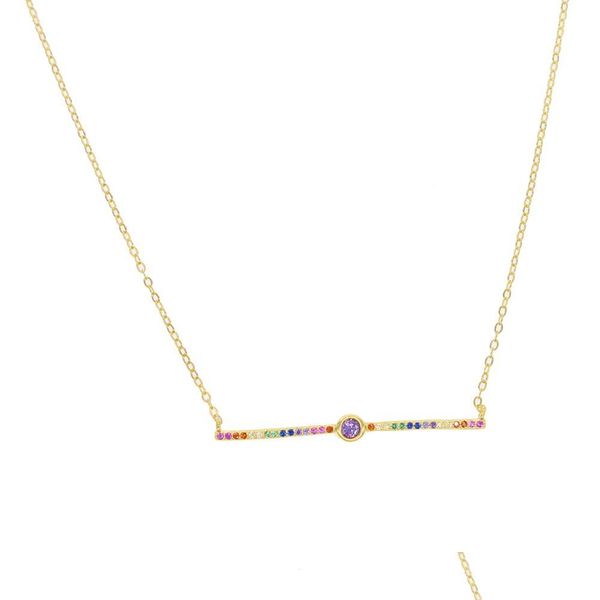 Colares Pingente 925 Sterling Sier Rainbow Cz Bar Colar Simples Design Minimal Delicado Mulheres Menina Presente Banhado A Ouro Vermeil Geome Dhowj