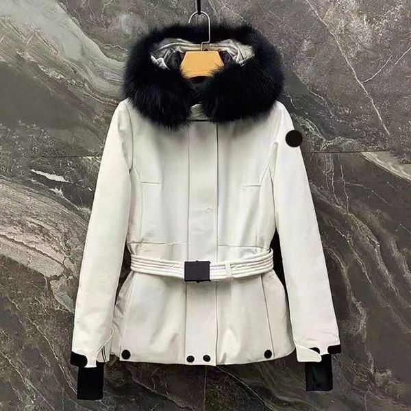 Дизайнерская женская куртка женская поясная пояс Slim Fit Fox Fur Shightable Hat Winter Hoem Outdoor Sports Wind -Resep и Monclear Ski Suct W O5ZF#