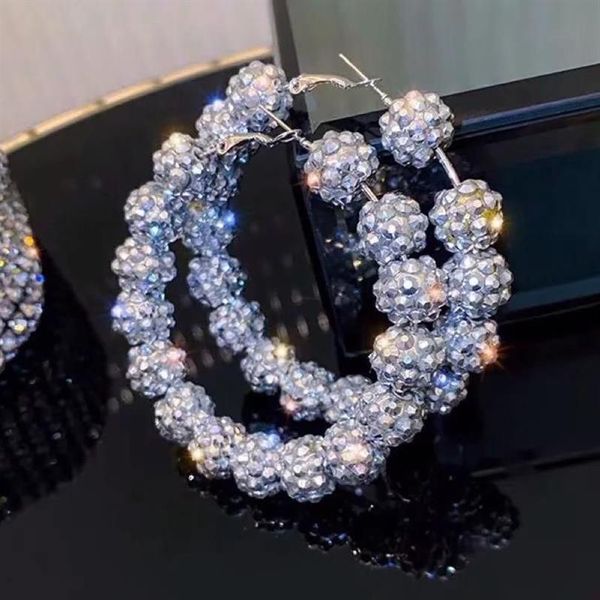 Hoop huggie fyuan moda kristal top küpeler geometrik büyük boyutlu rhinestones için kadınlar için mücevher 337g
