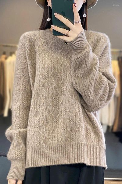 Maglioni da donna Maglione in lana merino Ufficiale 2023 Top pullover retrò a trecce vuote autunno e inverno