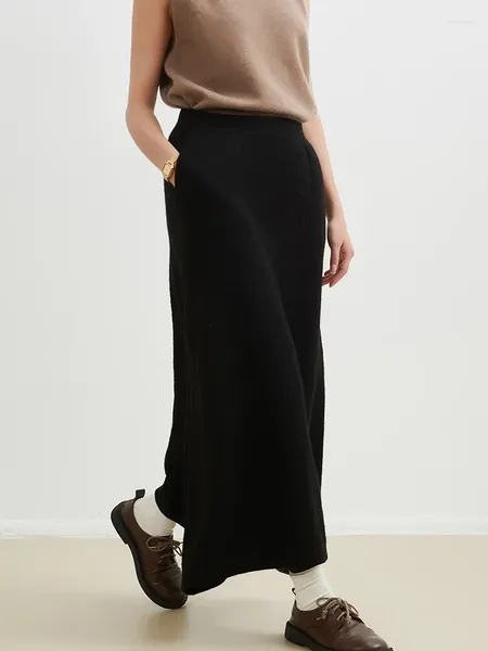 Saias Quentes e Confortáveis Cashmere Tricô no Outono Overskirt Coreano Cintura Slim Saia Longa Feminina Plus Size