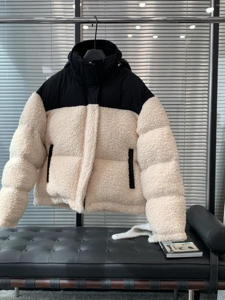 Damen Trenchcoats 2023 Herbst/Winter Weiß Lammwolle Panel Schwarz Doppeltasche Baumwollmantel Langarm Mit Kapuze Lose