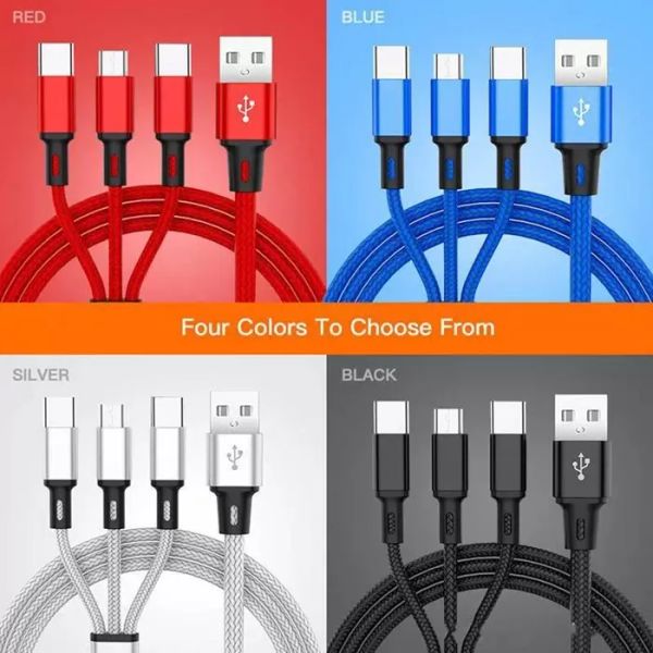 Cabos trançados de nylon multicoloridos USB Cabo de carregamento rápido Tipo C Cabo de carregador Android para telefones Xiaomi Samsung Huawei ZZ