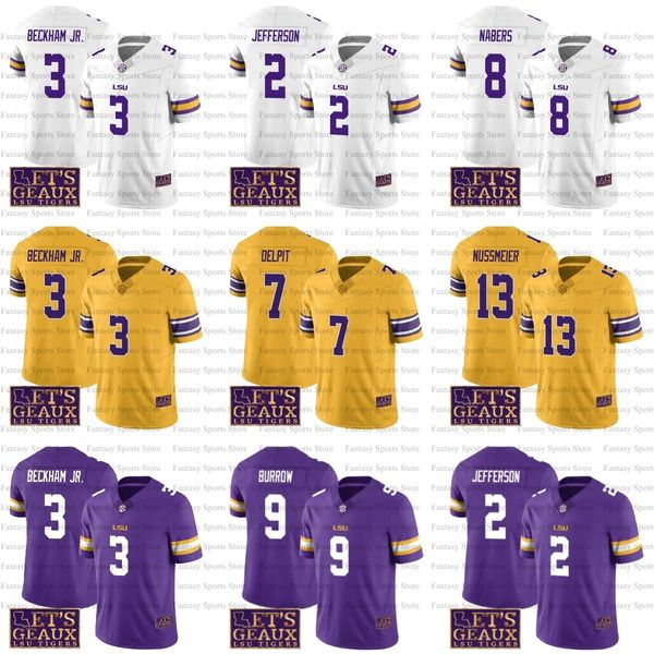 LSU Tigers Football College Jersey Burreaux Joe Burrow Beckham Jr Justin Jefferson Jayden Daniels Delpit Malik Nabers Chase Mathieu Harold Perkins Lets Geaux