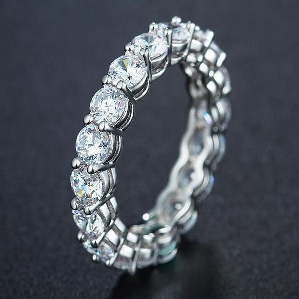 Brand Desgin Whole Sparkling Fashion Jewelry 925 Sterling Silber Round Cut White Topaz CZ Diamond Women Wedding Band Ring Size223U