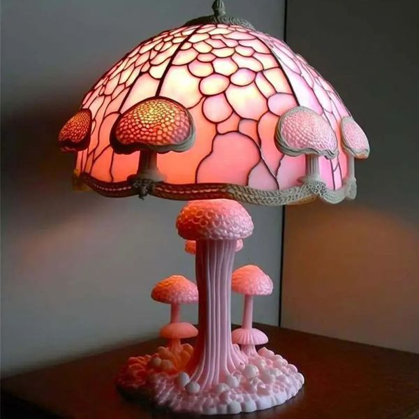 Estatuetas decorativasColorido cogumelo candeeiro de mesa decoração design casa resina artesanato cogumelo lâmpada casa pátio design ornamentos lâmpada luz interior 231207
