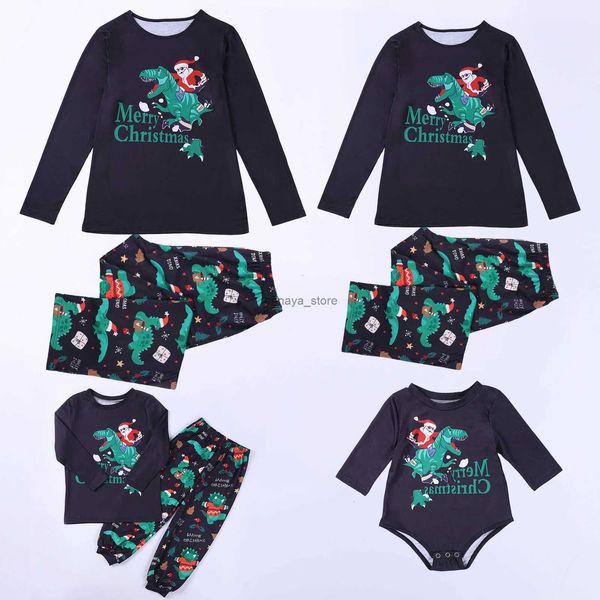 Família combinando roupas família 2 peças pijamas conjunto solto ajuste dinossauro impresso pai filho vestido casual cintura elástica estilo natal sleepwear outfitl231211