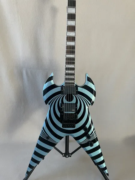 Chitarra elettrica Alien personalizzata, tastiera in palissandro, vibrato doppio swing nero