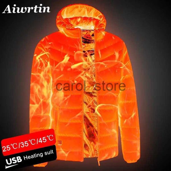 Parka da uomo in piumino 2021 NUOVI uomini giacche riscaldate cappotto esterno USB batteria elettrica maniche lunghe riscaldamento giacche con cappuccio caldo abbigliamento termico invernale J231211