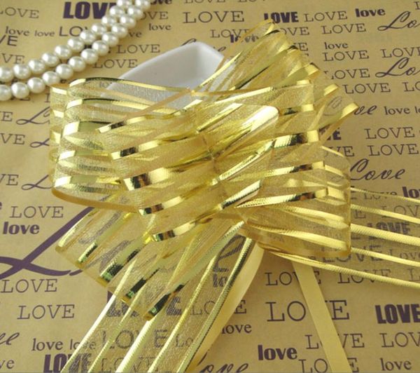 50 teile/los 5 cm Große Größe Gold Farbe Organza Pull Bögen Für Hochzeit Auto Dekor Hochzeit Organza Pull Blume bänder Gif8233722