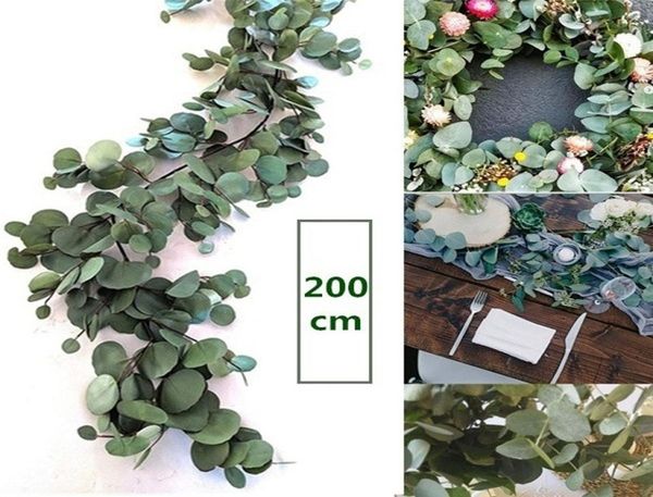 2 m Hochzeitsdekoration, künstliche grüne Eukalyptusranken, Rattan, künstliche Kunstpflanzen, Efeu-Kranz, Wanddekoration, vertikaler Garten 10298252627