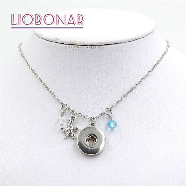 Nueva llegada, Collar a presión de océano entero, colgante de estrella de mar de playa, Collar apto para joyería con botón a presión de 18mm, Collar de bisutería DIY Colli265y