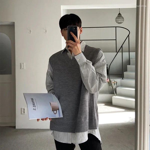 Felpe con cappuccio da uomo 2023 maglione da uomo coreano stile senza maniche a forma di V delle tendenze della moda più basilari
