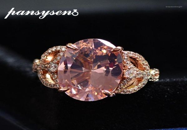 PANSYSEN Romantico 10ct Morganite Diamante Anelli per festa di nozze per le donne Anello in argento sterling massiccio 925 con pietra naturale Gioielleria raffinata15301465