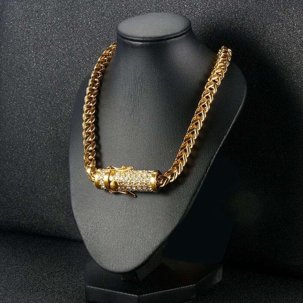 Cuban Link Chain Colares Designer Colar Homens Circular Retângulo Fivela Com Diamante Aço Inoxidável Não Manchado Correntes de Ouro Hip Hop Rapper Jóias Presente