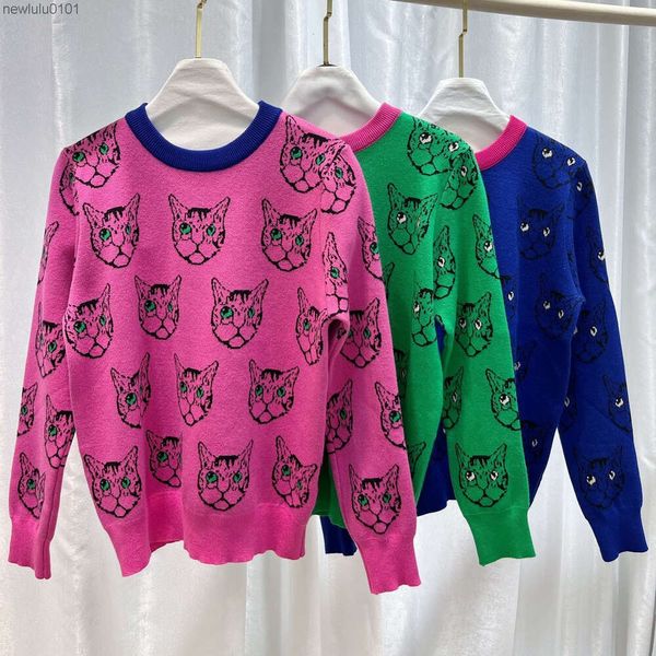 Новый осенне-зимний трикотаж, женский корейский вариант, модный и западный стиль, эластичный свободный свитер с жаккардовым узором и буквами «кошачья голова»