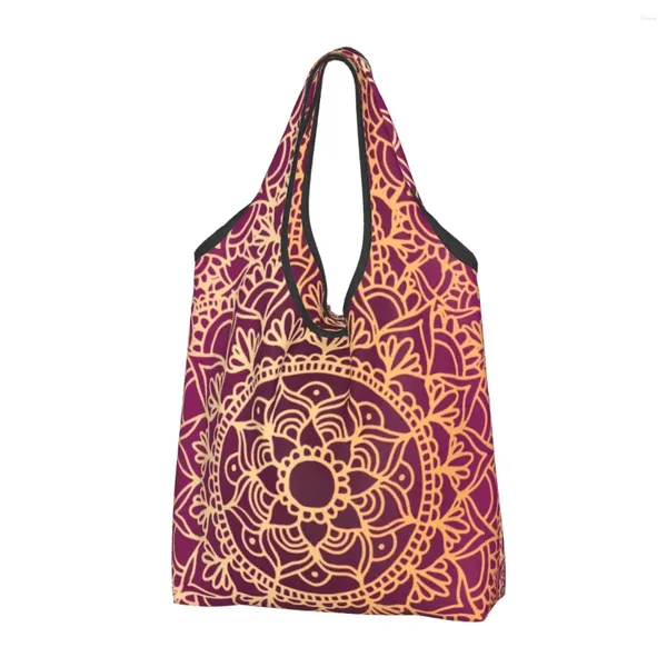 Boodschappentassen Aangepaste roze en gouden Mandala-patroontas Dames Draagbare grote capaciteit Kruidenier Bohochic Geometrische Tote Shopper