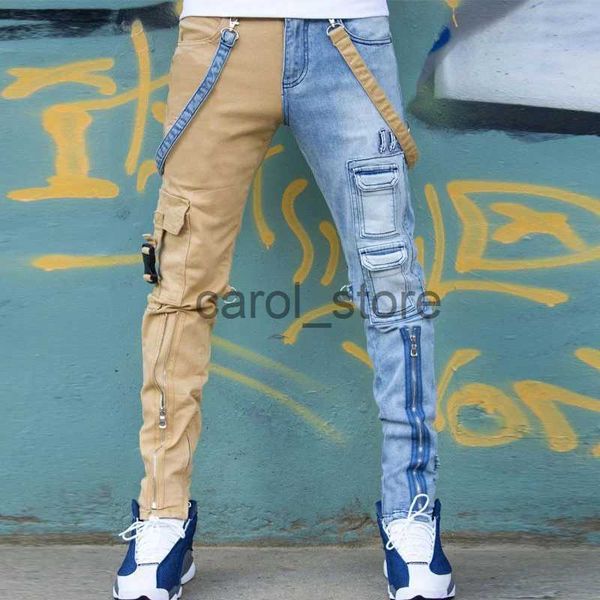 Calças masculinas jeans masculinos 2021 high street macacão reto masculino oversized hip-hop amarelo azul denim calças moda masculina casual jeans j231208