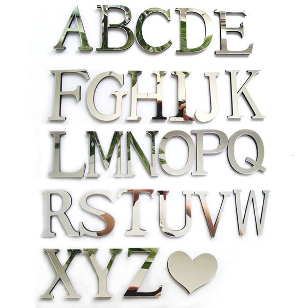 Wandaufkleber, englische Buchstaben, Acryl, Spiegel, 3D-DIY-Wandaufkleber, moderne Persönlichkeit, Heimaufkleber, innovative Buchstabenanpassung 231211